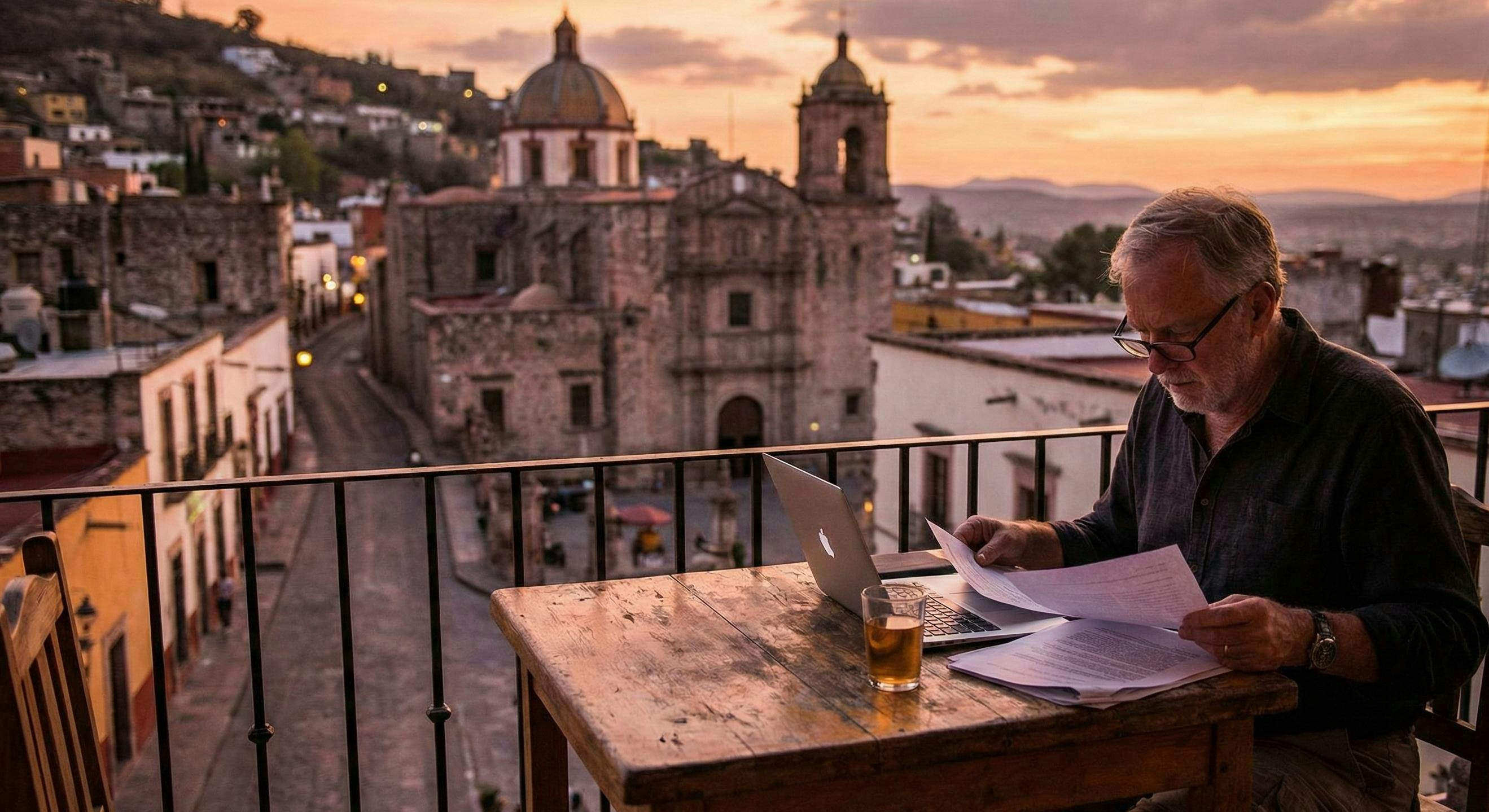 Image placeholder: Expat reviewing finances or using banking app